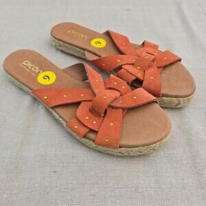 Picon Espadrille Sandals Slides Burnt Orange Studded Leather Straps Spain Size 9